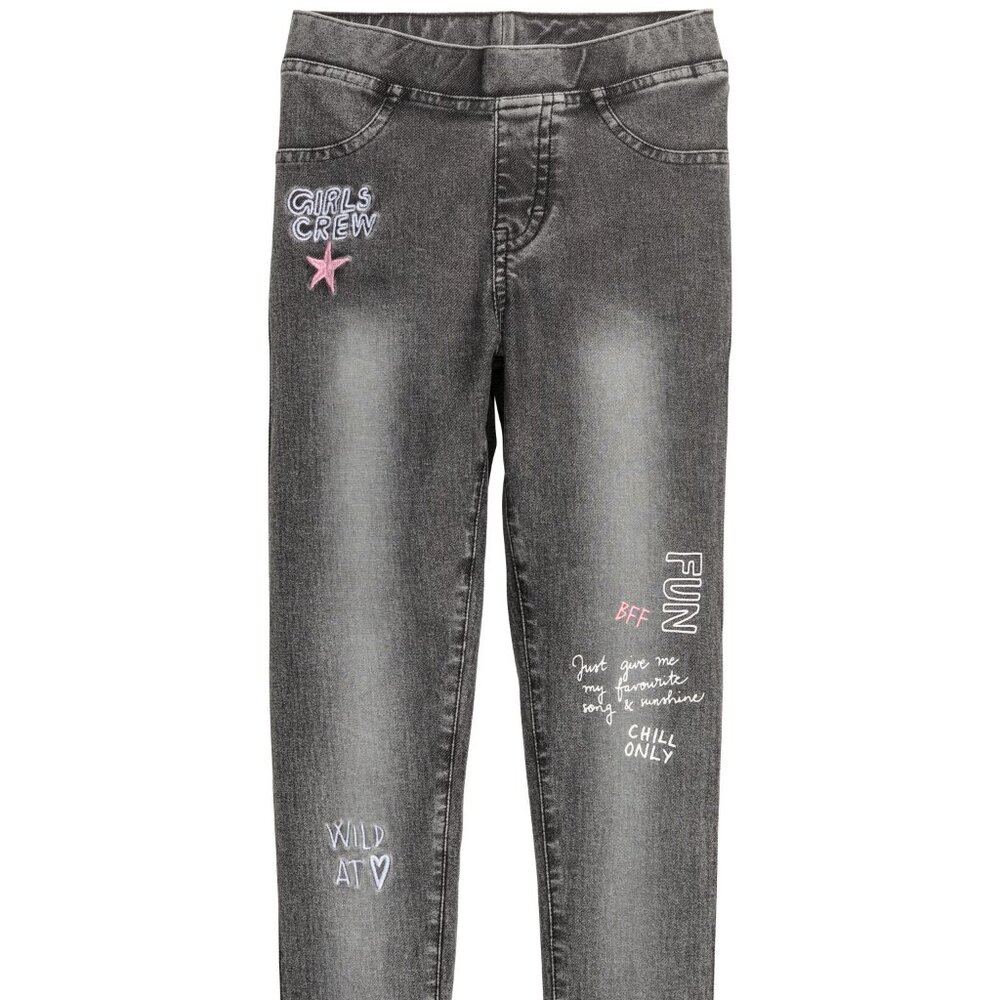 H&M | 11 - 12 years | Graphic Charcoal Denim Leggings | Back Pockets
